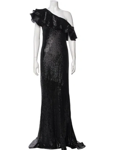 Pre-owned Rachel Zoe One-shoulder Long Dress In Black