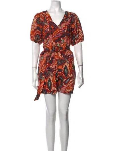 Pre-owned Rachel Zoe Paisley Print V-neck Romper In Multicolor