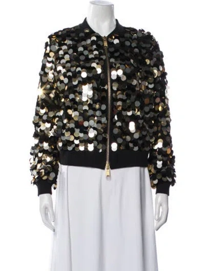 Pre-owned Rachel Zoe Patterned Bomber Jacket In Black/gold/metallic