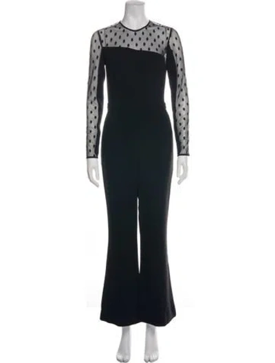 Pre-owned Rachel Zoe Polka Dot Print Crew Neck Jumpsuit In Black