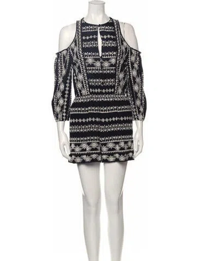 Pre-owned Rachel Zoe Printed Crew Neck Romper In Black