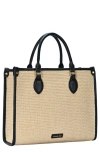Rachel Zoe Raffia Contrast Tote Bag In Natural/ Black