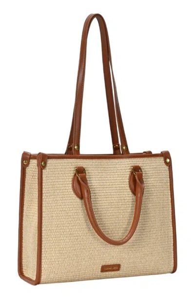 Rachel Zoe Raffia Contrast Tote Bag In Natural/ Tan