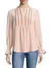Rachel Zoe Regina Semi Sheer Long Sleeve Silk Shirt Blouse In Blush In Gold