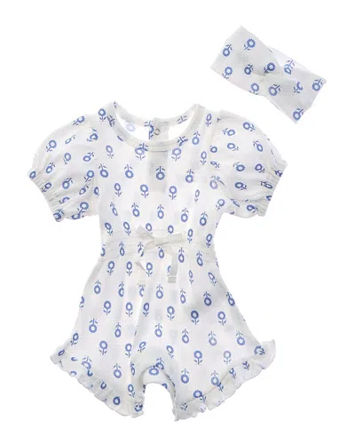 Rachel Zoe Kids' Rib Romper & Headband Set In Blue