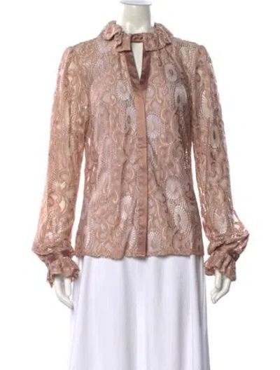 Pre-owned Rachel Zoe Satin Lace Pattern Blouse In Neutral