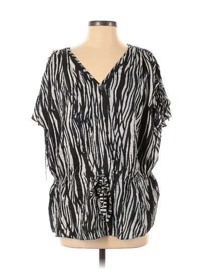 Pre-owned Rachel Zoe Short Sleeve Silk Top Black V Neck Tops