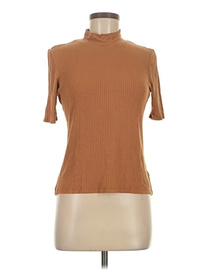 Pre-owned Rachel Zoe Short Sleeve Top Brown Turtleneck Tops