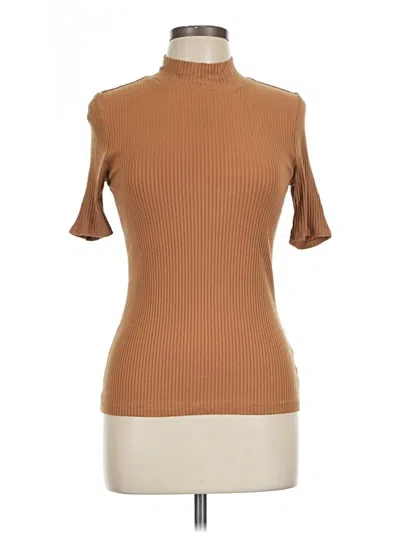 Pre-owned Rachel Zoe Short Sleeve Top Brown Turtleneck Tops
