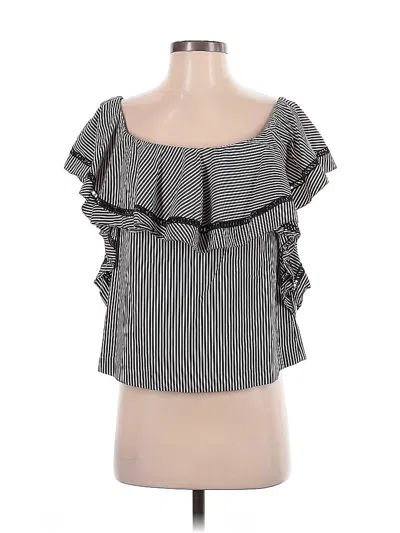 Pre-owned Rachel Zoe Short Sleeve Top Gray Ruffles Neckline Tops