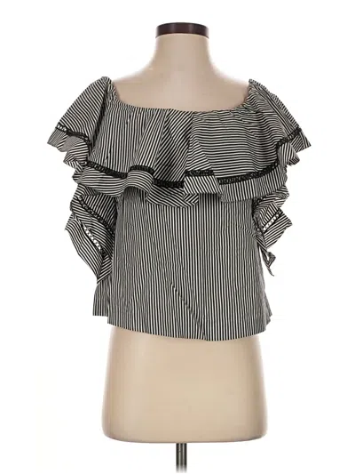 Pre-owned Rachel Zoe Short Sleeve Top Gray Ruffles Neckline Tops