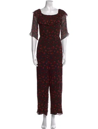 Pre-owned Rachel Zoe Silk Floral Print Jumpsuit In Red