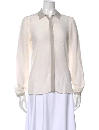 Pre-owned Rachel Zoe Silk Long Sleeve Blouse In White