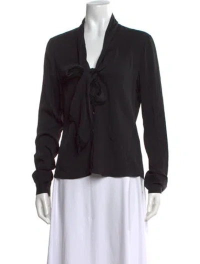 Pre-owned Rachel Zoe Silk Tie Neck Blouse In Black