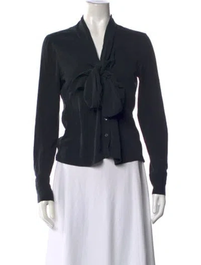Pre-owned Rachel Zoe Silk Tie Neck Blouse In Black