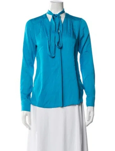 Pre-owned Rachel Zoe Silk Tie Neck Blouse In Blue