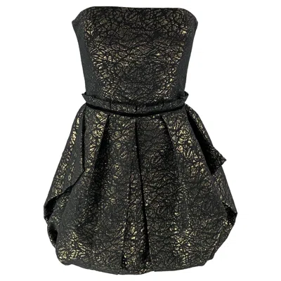 Pre-owned Rachel Zoe Size 0 Black Gold Cotton Blend Jacquard Dress