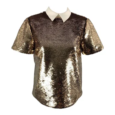 Pre-owned Rachel Zoe Size 2 Gold Polyester Sequined Dress Top In Black