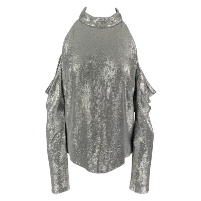 Pre-owned Rachel Zoe Size 8 Silver Rayon Sequined Off-shoulder Dress Top