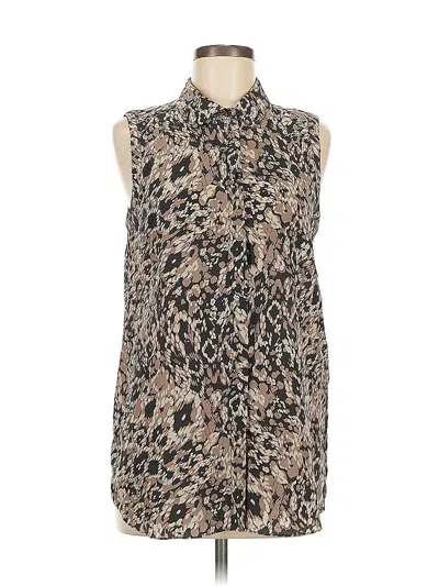 Pre-owned Rachel Zoe Sleeveless Silk Top Brown Animal Print Pattern High Neck Tops