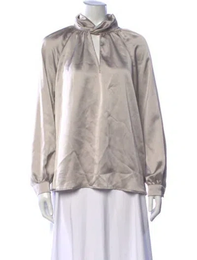 Pre-owned Rachel Zoe Tie Neck Long Sleeve Blouse In Gray