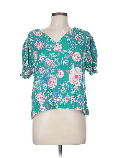 Pre-owned Rachel Zoe Tjx Short Sleeve Blouse In Blue