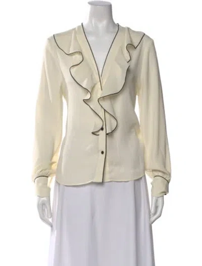 Pre-owned Rachel Zoe V-neck Long Sleeve Blouse In Neutral