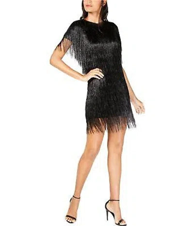 Pre-owned Rachel Zoe Womens Eddy Fringe Sheath Dress In Black
