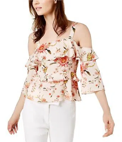 Pre-owned Rachel Zoe Womens Floral Ruffle Cold Shoulder Blouse In White