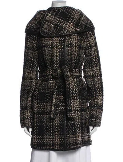 Pre-owned Rachel Zoe Wool Plaid Print Coat In Black/brown