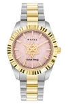 Rachie Shnay The Mazel Rose Quartz Two-tone Bracelet Watch, 36mm In Pink