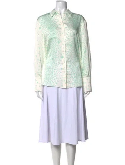 Pre-owned Racil Animal Print Long Sleeve Button-up Top In Green