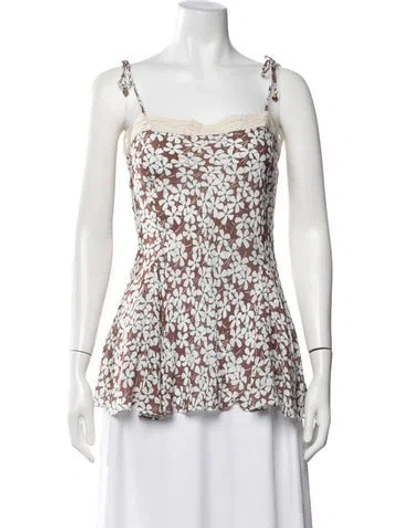 Pre-owned Racil Floral Print Scoop Neck Top In White