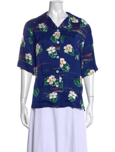 Pre-owned Racil Floral Print Short Sleeve Top W/ Tags In Blue