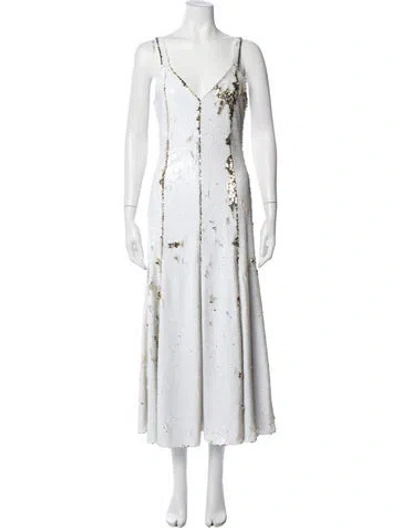 Pre-owned Racil Patterned Midi Length Dress In White
