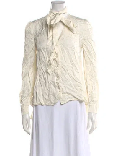 Pre-owned Racil Patterned Tie Neck Blouse In Neutral