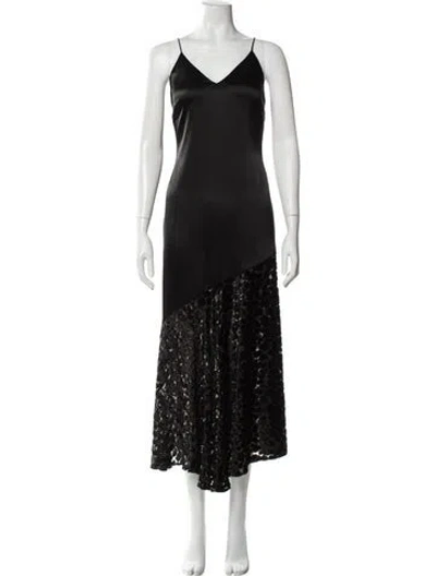 Pre-owned Racil V-neck Long Dress In Black
