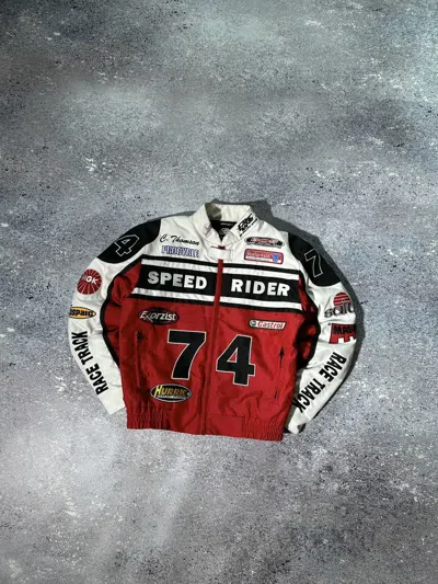 Pre-owned Racing Jacket Embroidered Logo Speed Rider Promo Moto Bike In White