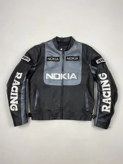 Pre-owned Racing X Vintage 1990's Vintage Nokia Moto Racing Leather Jacket In Black/gray