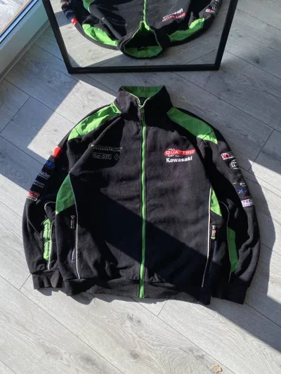 Pre-owned Racing X Vintage Kawasaki Fleece Racing Sherpa Jacket Y2k Xl In Black