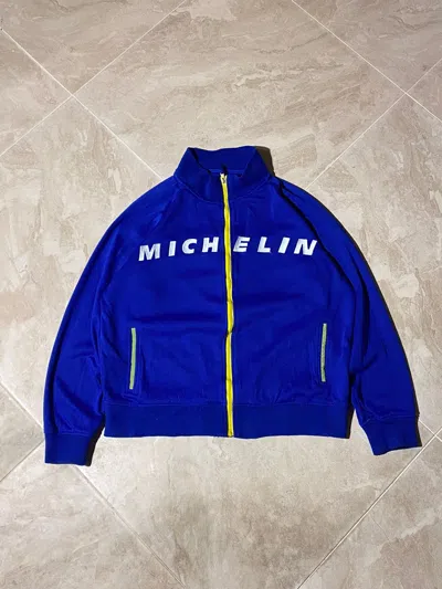 Pre-owned Racing X Vintage Michelin Hype Y2k Racing Core Zip Up Track Top In Blue