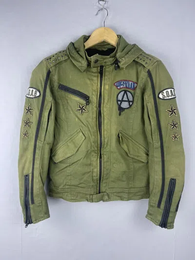 Pre-owned Racing X Vintage Sons Of Anarchy Bikers Soab Punk Style Rider Jacket In Olive
