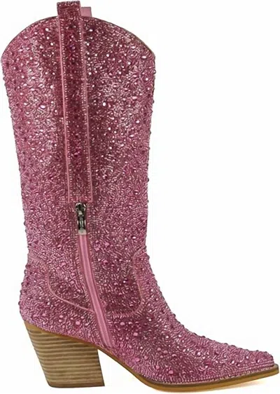 Rad Fashion Women's Alice Rhinestone Mid Calf Boots In Pink