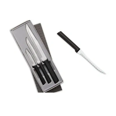 Radà Rada 3 Piece Housewarming Knife Gift Set & 5-inch Tomato Slicer Stainless Steel Serrated Blade In Black