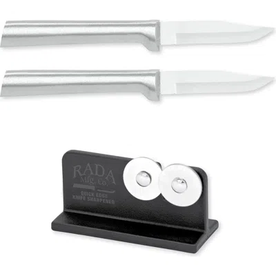 Radà Rada Cutlery 2.5-inch Peeling Paring Knife Set Of 2 & Quick Edge Knife Sharpener In Silver