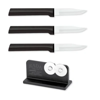 Radà Rada Cutlery 2.5-inch Peeling Paring Knife Set Of 3 & Quick Edge Knife Sharpener In Black