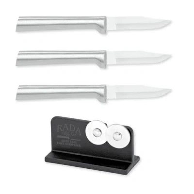 Radà Rada Cutlery 2.5-inch Peeling Paring Knife Set Of 3 & Quick Edge Knife Sharpener In Silver