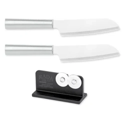 Radà Rada Cutlery 4.75-inch Cook's Utility Knife Set Of 2 & Quick Edge Knife Sharpener In Silver