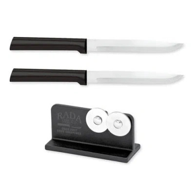 Radà Rada Cutlery 4.875-inch Utility/steak Knife Set Of 2 & Quick Edge Knife Sharpener In Black