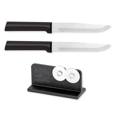 Radà Rada Cutlery 5.375-inch Stubby Butcher Knife Set Of 2 & Quick Edge Knife Sharpener In Black